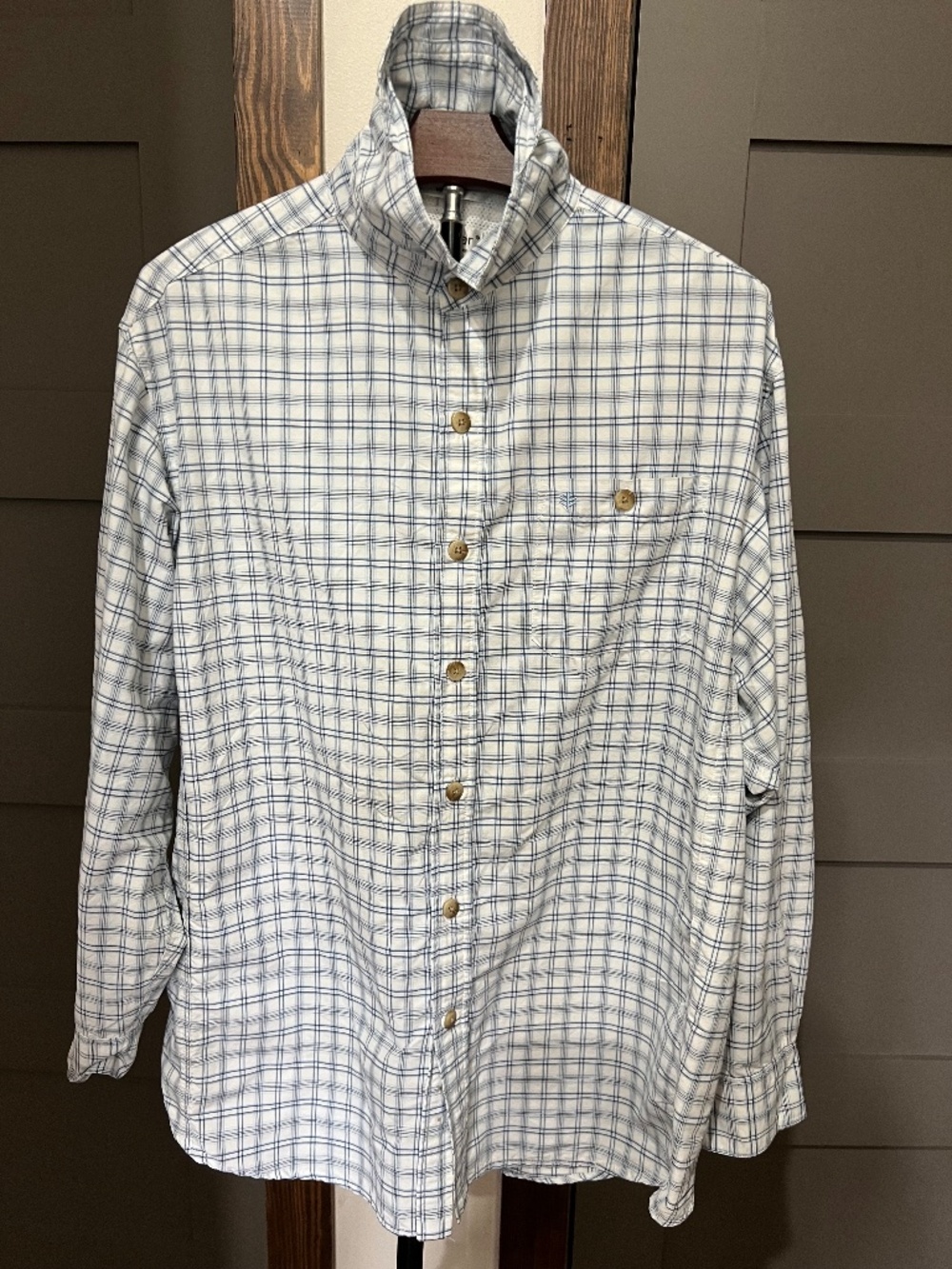 COOLIBAR UPF 50+ COOLMAX L/S White Navy Mens Large VENTED Fishing Hiking Shirt